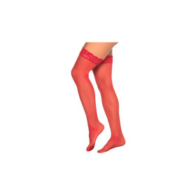 Bas nylon rouges autofixants jarretières dentelle 